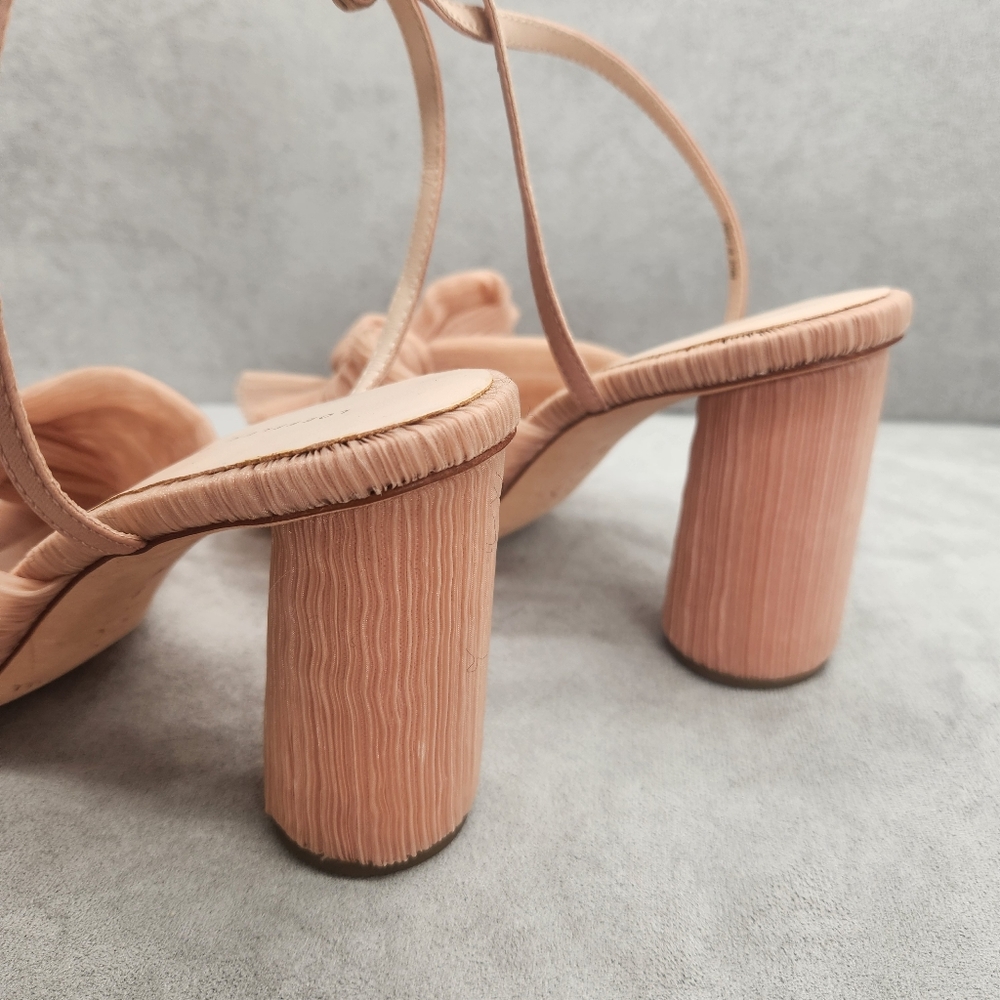 Loeffler Randall Camellia Heeled Sandals 8 Pastel Pink Pleated Knot Bow Luxury - Picture 11 of 16